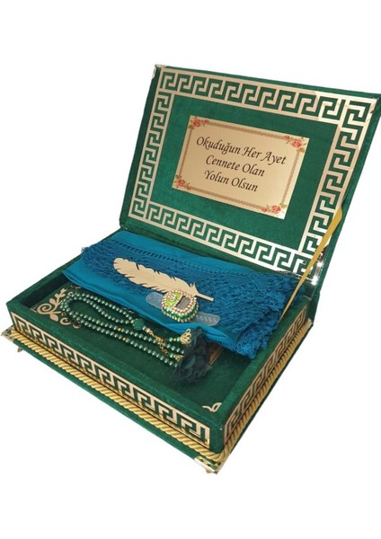 Kişiye Özel Reşal Ayaklı Kutulu Orta Boy Kur'an-I Kerim -(Yeşil)