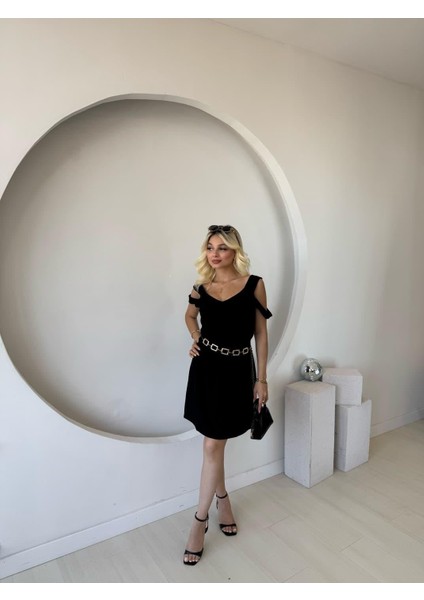 Kadın Askılı Soğuk Omuz Detaylı Modal Elbise modelleri