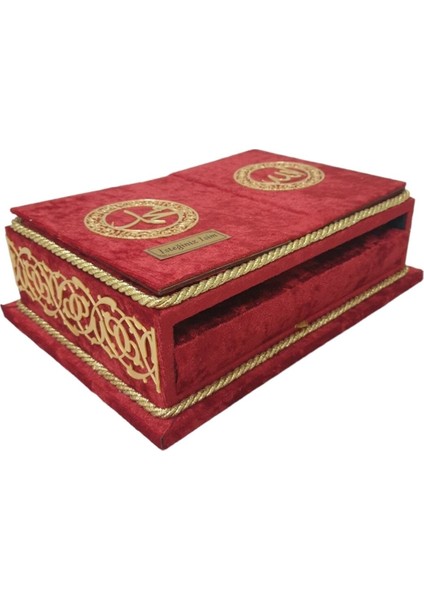 Masa Üstü Rahleli Kadife Kaplı Sandıklı Kuranı Kerim Seti - Rahiya Serisi Bordo modelleri