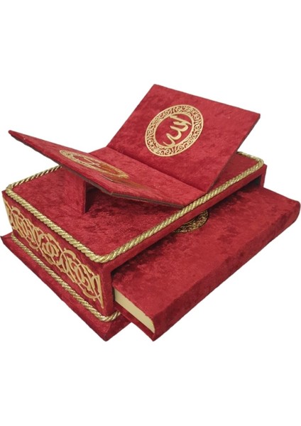 Masa Üstü Rahleli Kadife Kaplı Sandıklı Kuranı Kerim Seti - Rahiya Serisi Bordo fırsatları