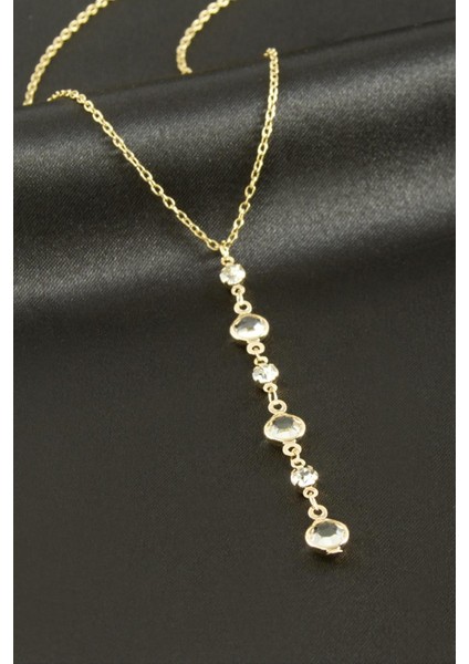 Yuvarlak Kristal Taşlı Y Kolye