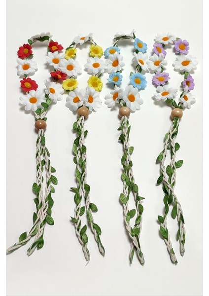 Papatya Örgülü Yapraklı Taç