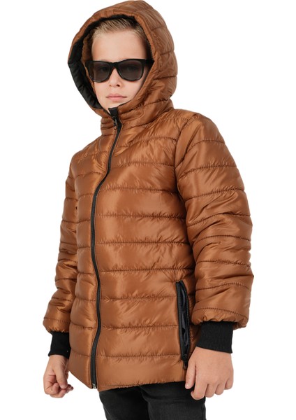 Erkek Çocuk Su ve Rüzgar Geçirmez Içi Kürklü Kapüşonlu Mont Düz Çizgi Desenli fırsatları