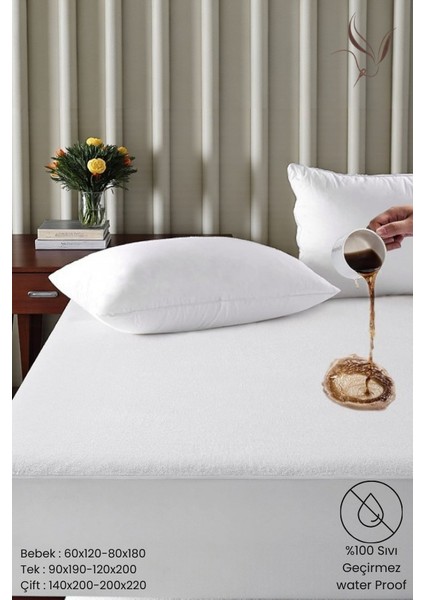 Alez Fitted Beyaz Pamuklu Su Sıvı Geçirmez Yatak Koruyucu Tek Çift Kişilik Terletmeyen Yatak Alezi