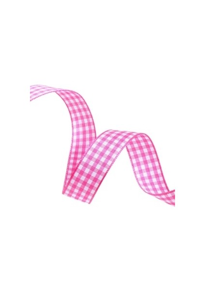 Tafta Ekoseli Kurdele 25 mm Pembe 1 Metre