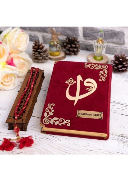 Hediyelik Kur'an-I Kerim Kadife Bordo Tespihli Ah.kutu Orta B. modelleri