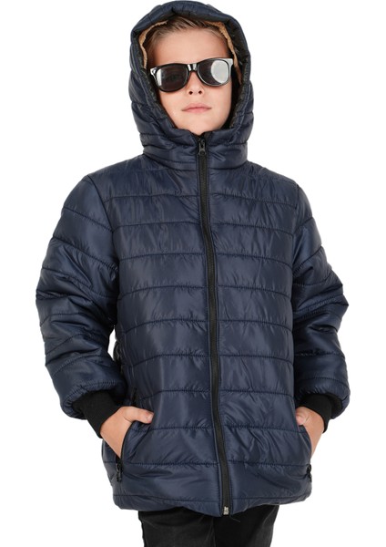 Erkek Çocuk Su ve Rüzgar Geçirmez Içi Kürklü Kapüşonlu Mont Düz Çizgi Desenli fiyatları