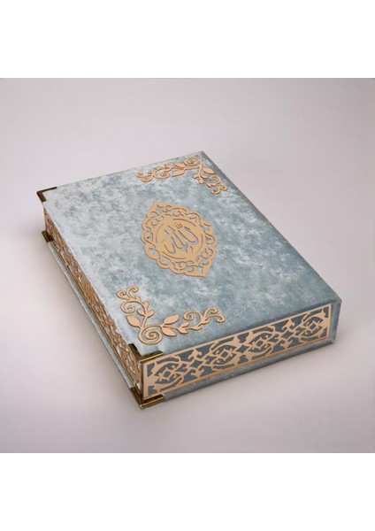 Şal + Seccade + Tesbih + Kuran Hediye Seti (Orta B. Şems Lafzatullah Gold Pleksi Raşel Kutu, B.mavi) indirimleri