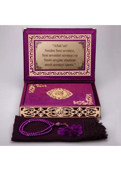 Şal + Tesbih + Kuran Hediye Seti (Orta Boy, Şemslafzatullah, Gold Pleksi, Raşel Kutu, Mor) fırsatları
