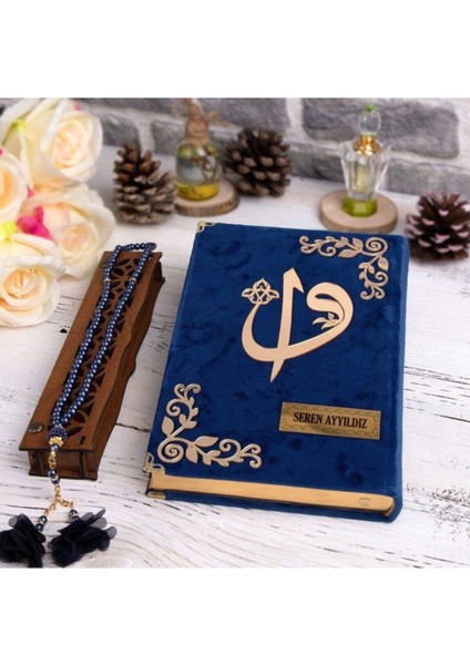Hediyelik Kur'an-I Kerim Kadife Lacivert Tespihli Ah.kutu Orta B. modelleri