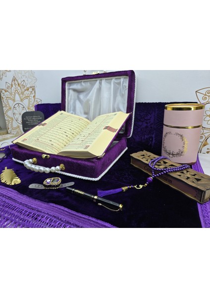 Kişiye Özel Mor Renk Mealli Kuranı Kerim Orta Boy Kuranı Kerim Seti fiyatları