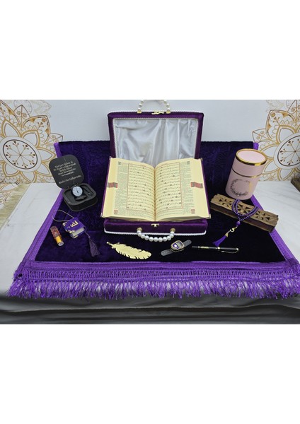 Kişiye Özel Mor Renk Mealli Kuranı Kerim Orta Boy Kuranı Kerim Seti modelleri