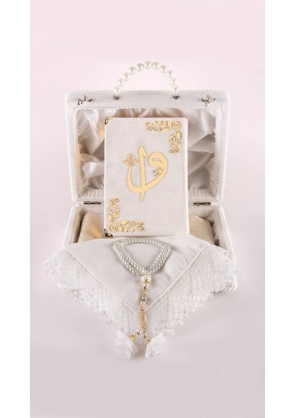 Dini Hediye Kadife Çantalı Çanta Boy Kuranı Kerim (Beyaz) fiyatları