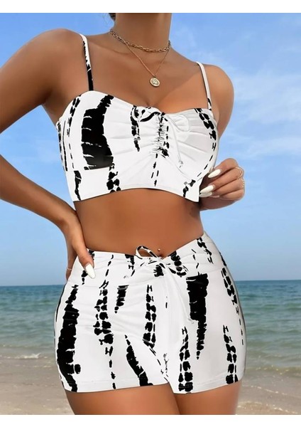 Kadın Büzgü Detay Askılı Crop Mini Tayt Ikili Takım fırsatları