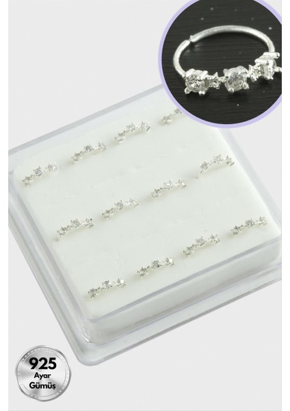 Zirkon Tek Taş Halka Gümüş Hızma 12 Adet