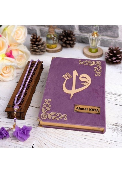 Hediyelik Kur'an-I Kerim Kadife Lila Tespihli Ah.kutu Orta B. modelleri