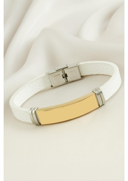 Isim Yazılabilir Deri Çelik Bileklik