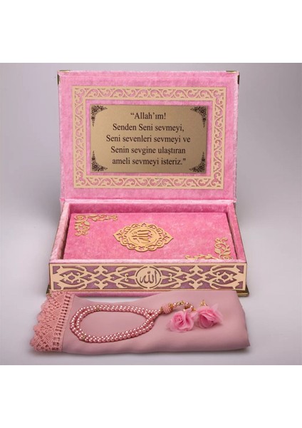Şal + Tesbih + Kuran Hediye Seti (Orta Boy, Şemslafzatullah, Gold Pleksi, Raşel Kutu, Bebe Pembe) fiyatları