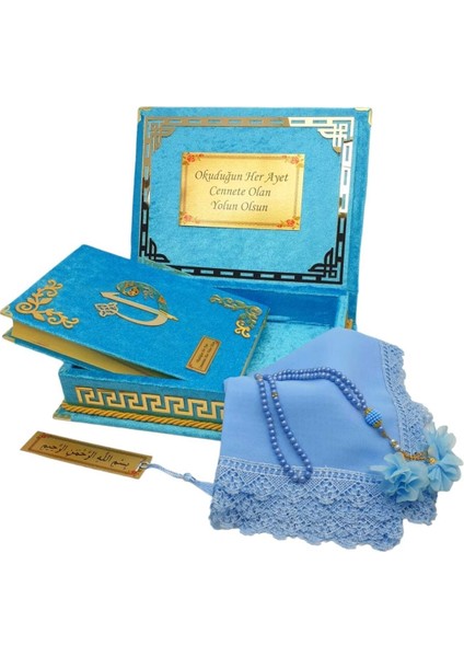 Kişiye Özel Reşal Kutulu Orta Boy Kur'an-I Kerim (Turkuaz) fiyatları
