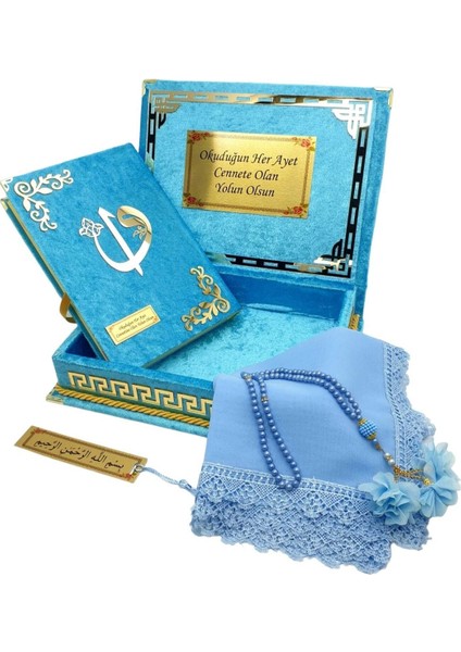 Kişiye Özel Reşal Kutulu Orta Boy Kur'an-I Kerim (Turkuaz) modelleri