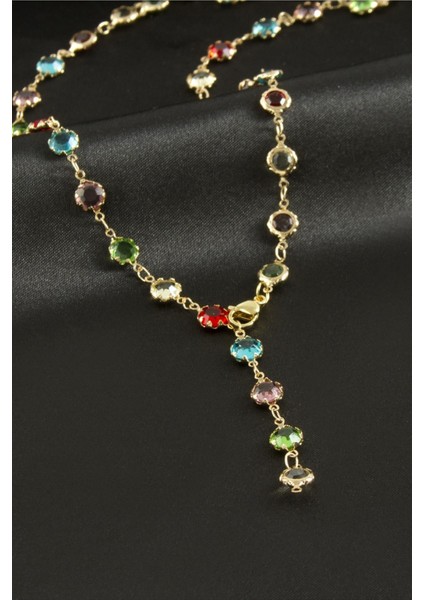 Kristal Taşlı Çelik Y Kolye