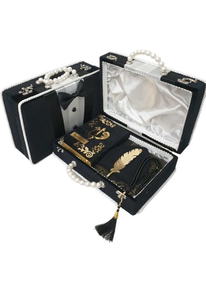 Kadife Inci Çantalı Hediye Hafız Boy Kuranı Kerim-Damat Bohçası