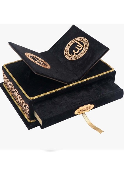 Kadife Sandıklı Rahleli Kuranı Kerim Arapça Isimli Siyah