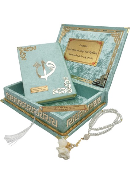 Isme Özel Reşal Kutulu Orta Boy Kur'an-I Kerim Su Yeşili )(Anneler Günü Serisi)