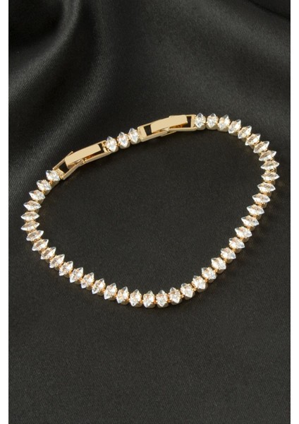 Oval Zirkon Taşlı Lüks Kararmaz Bileklik 5 mm