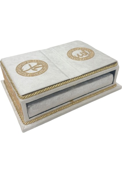 Masa Üstü Rahleli Kadife Kaplı Sandıklı Kuranı Kerim Seti - Rahiya Serisi Krem modelleri