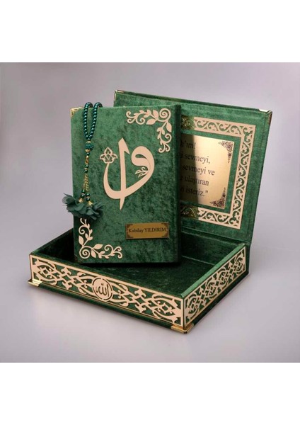 Tesbih + Kuran Hediye Seti (Orta Boy, Yeşil, Gold Pleksi) modelleri