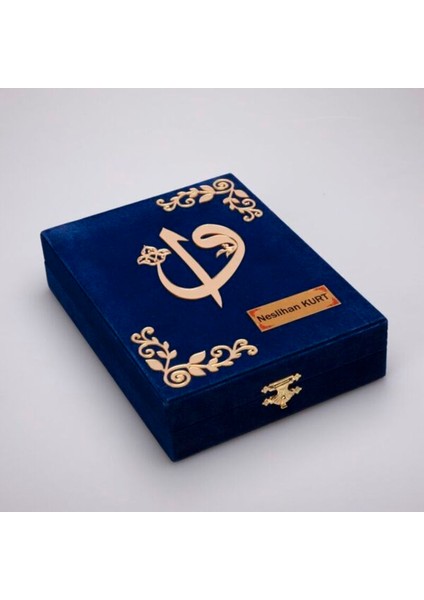 Kişiye Özel Hediye Mavi Orta Boy Plaketli Kuranı Kerim Tesbih Örtü Seti fiyatları