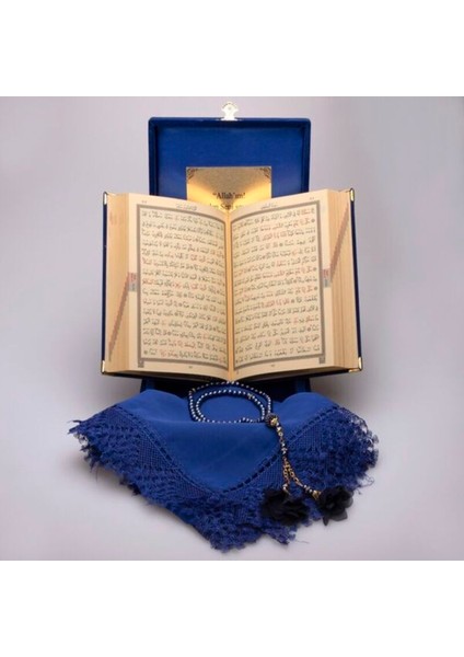 Kişiye Özel Hediye Mavi Orta Boy Plaketli Kuranı Kerim Tesbih Örtü Seti fırsatları