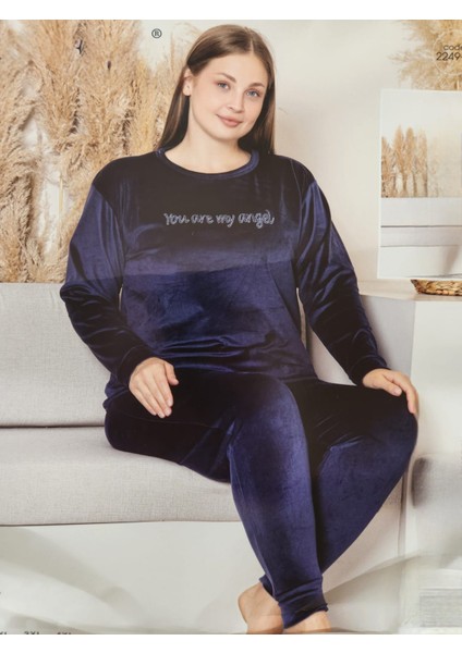 Kadife Battal Beden Anne Pijama Takımı 224