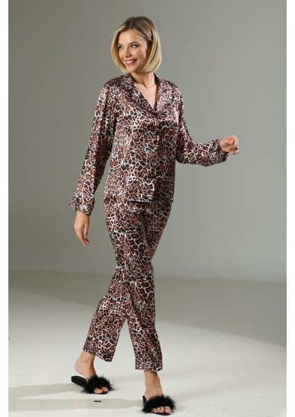 Mulvxbrf BRF02 Leopar Desen Yumuşak Dokulu Saten Gecelik Takımı (Mulvix)