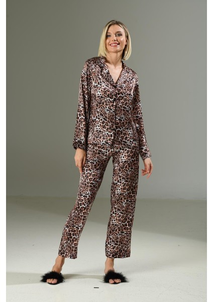 Mulvxbrf BRF02 Leopar Desen Yumuşak Dokulu Saten Gecelik Takımı (Mulvix) modelleri