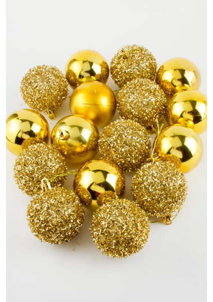 16 Adet Lüks Sarı Renkli Cici Top Yılbaşı Ağaç Süsü fiyatları