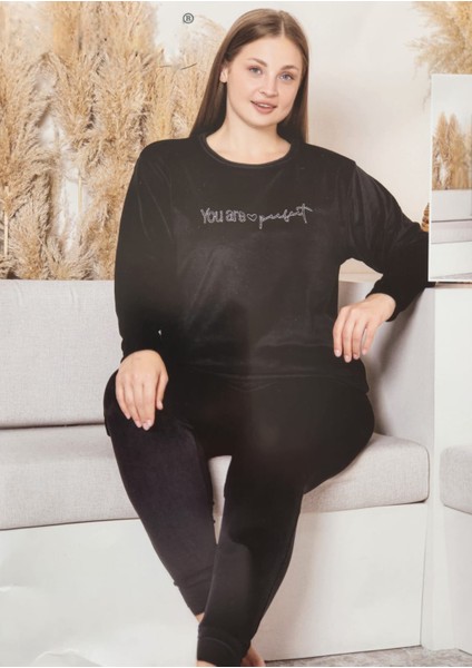 Kadife Battal Beden Anne Pijama Takımı 224