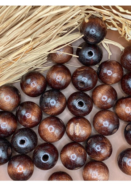 24 mm Ahşap Boncuk (50 Gram 11 Adet) Dar Delik Çapı 5 mm Makrome Çanta Bileklik Takı Renkli modelleri