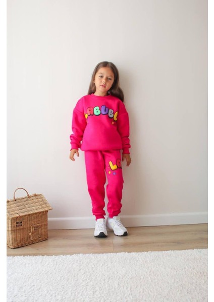 Labubu Baskılı Şardonlu Kız Çocuk İkili Eşofman Takımı