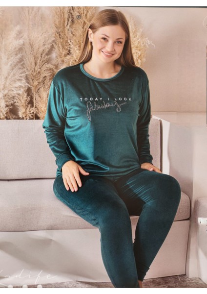 Kadife Battal Beden Anne Pijama Takımı 224