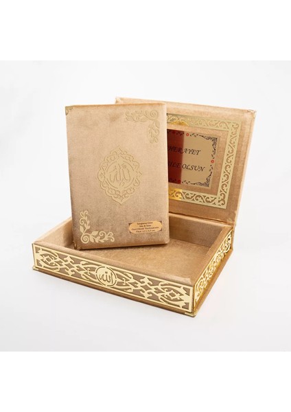 Raşel Kutulu Hediyelik Kuran-I Kerim (Orta Boy, Gold, Şems Lafzatullah Gold Pleksi)