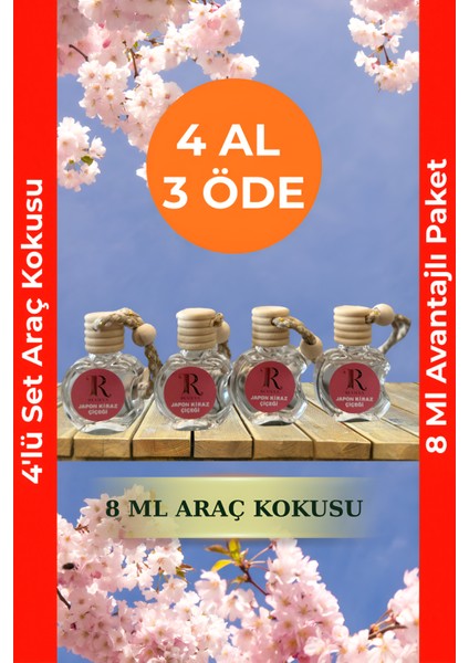 4 Al 3 Öde Araç Kokusu - Mini Mekan Kokusu – Japon Kirazı 8 ml