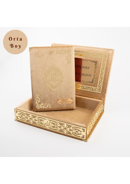 Raşel Kutulu Hediyelik Kuran-I Kerim (Orta Boy, Gold, Şems Lafzatullah Gold Pleksi) modelleri