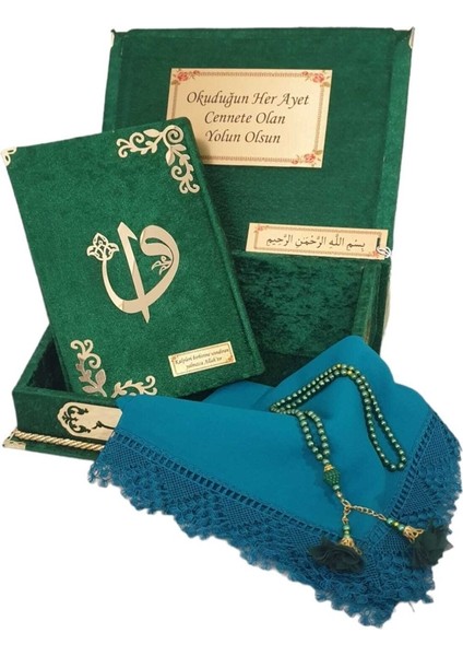Kişiye Özel Rahleli Hediye Orta Boy Kuranı Kerim Tespih-Örtü(Yeşil) modelleri