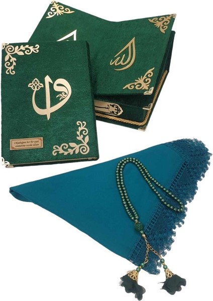 Kişiye Özel Rahleli Hediye Orta Boy Kuranı Kerim Tespih-Örtü(Yeşil)