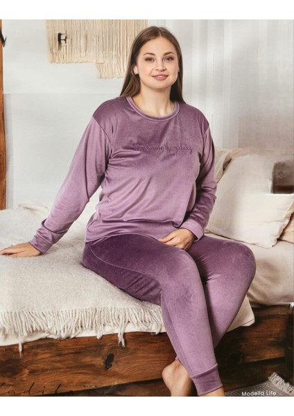 Kadife Battal Beden Anne Pijama Takımı 224