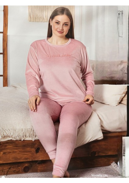 Kadife Battal Beden Anne Pijama Takımı 224