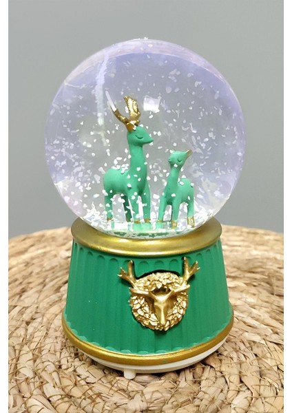 Geyik Pilli Müzikli Işıklı Kar Küresi (Orta Boy)
