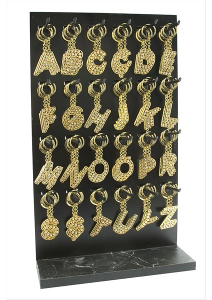 Sarı Renkli Taşlı Harf Anahtarlık Standlı 72 Adet